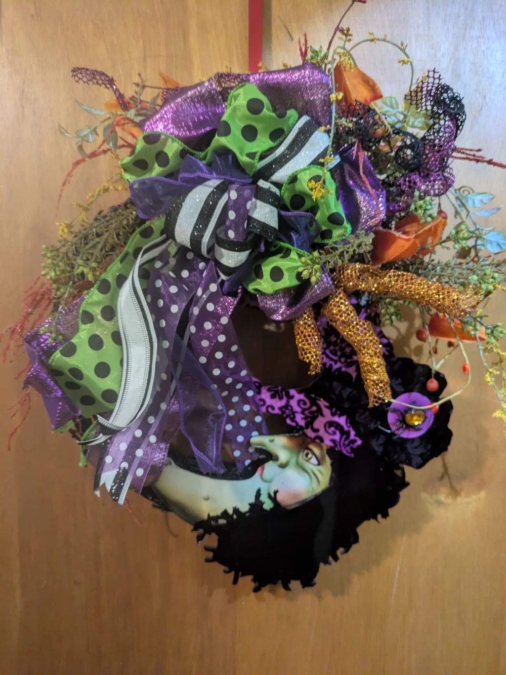 Halloween Witch Face Decorative Wreath - Purple & Green